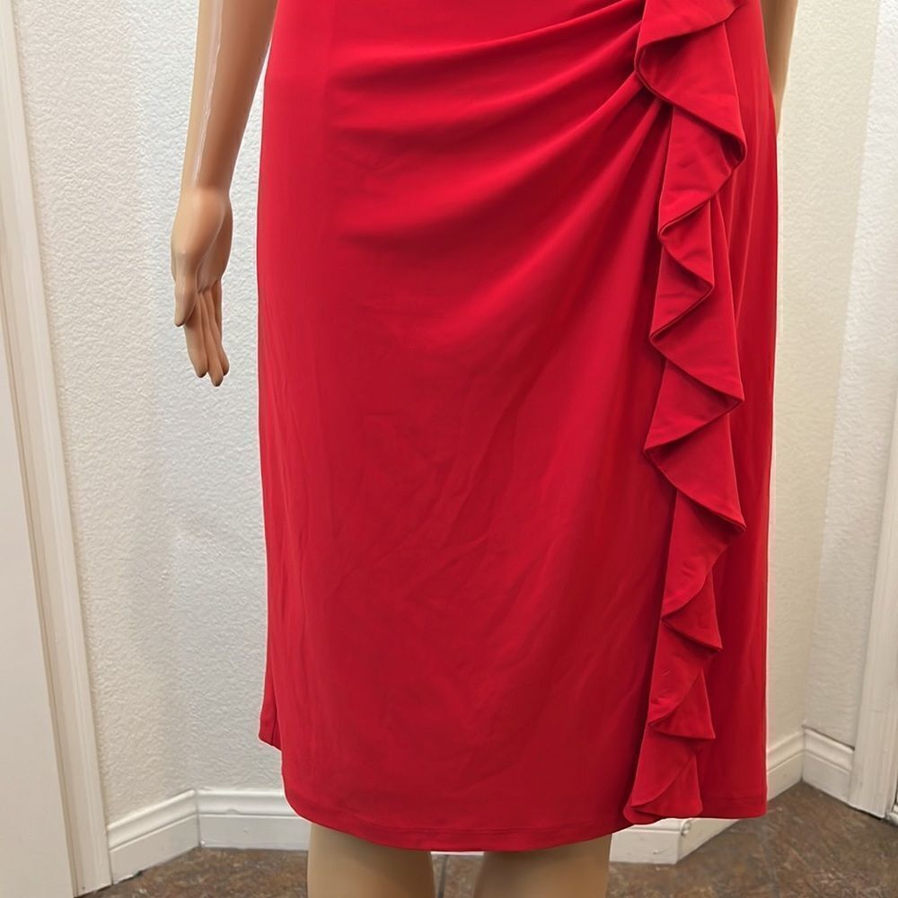 Evan Picone Dresses Size 10 V Neck Slimming Ruching Ruffle Short Sleeve Midi - Picture 6 of 10